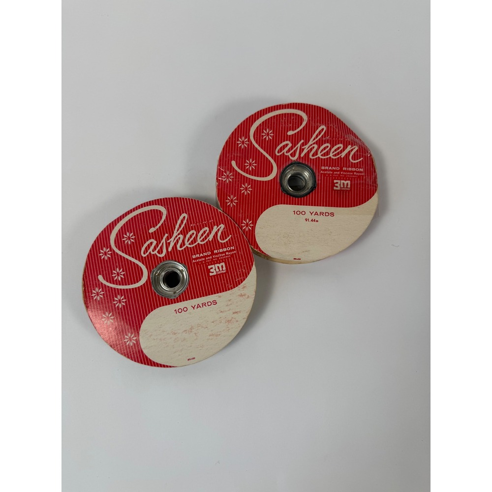 Vintage 3M Sasheen Ribbon Spools – Aqua & Magenta – 7/8" × 100 – Craft Supply